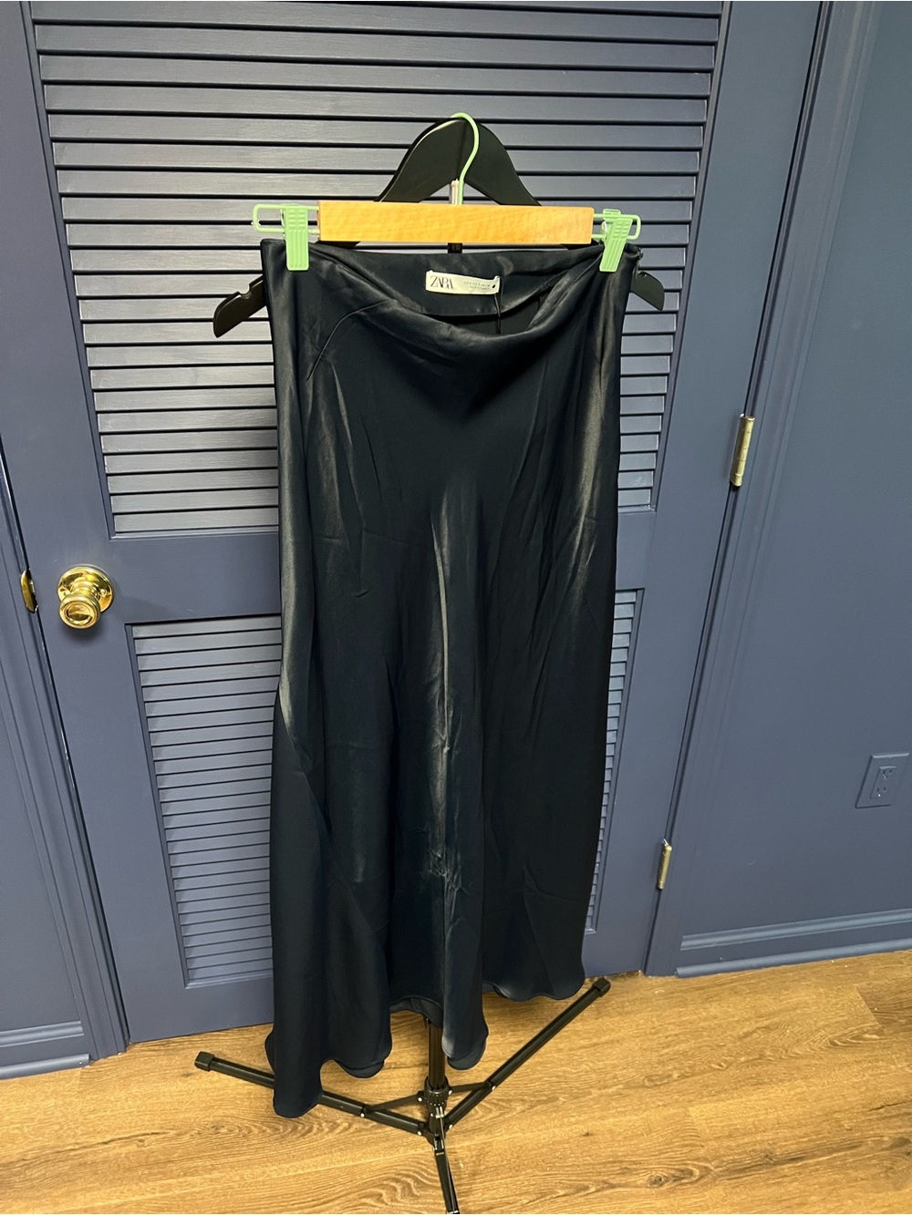 Zara Navy Satin Maxi Skirt
